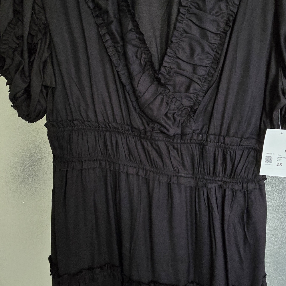Black Ruffled V-Neck Dress
